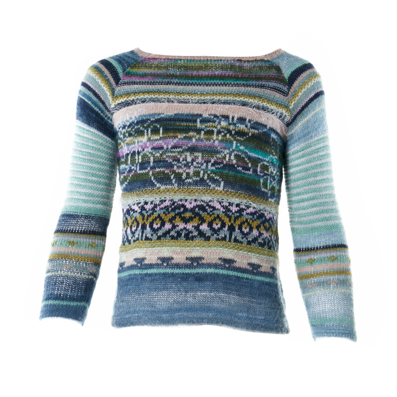 Пуловер за момиче в контрастно разноцветно райе  24124