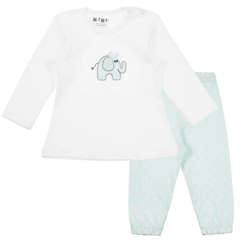 памучна пижама от 2 части с апликация на слонче за момиче  241420