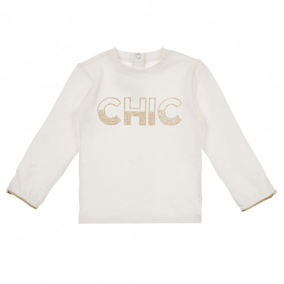 Памучна блуза с дълъг ръкав и надпис "Chic" за момиче екрю Chicco 241458 