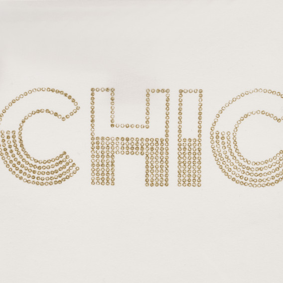 Памучна блуза с дълъг ръкав и надпис "Chic" за момиче екрю Chicco 241461 4