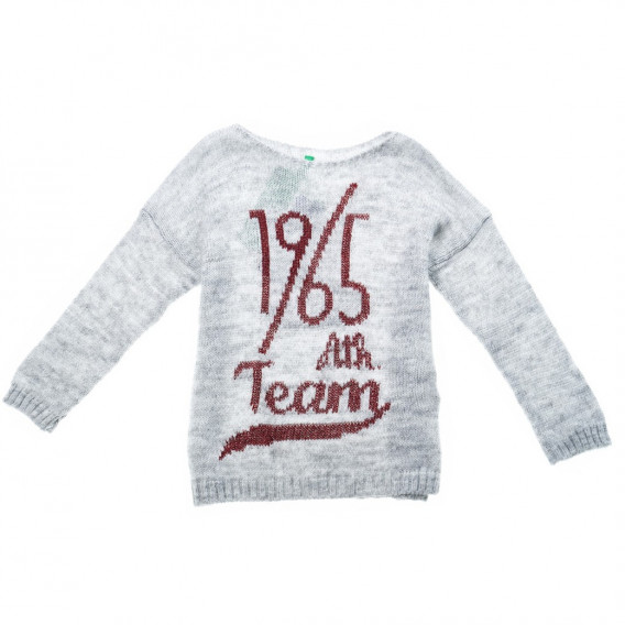 Пуловер с надпис 1965 за момиче, сив Benetton 24160 