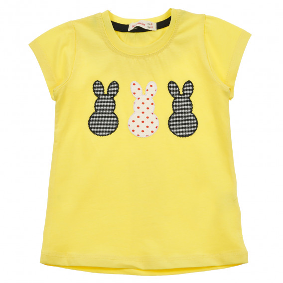 Комплект тениска с щампа зайчета и къси панталони, жълт Acar 241632 2