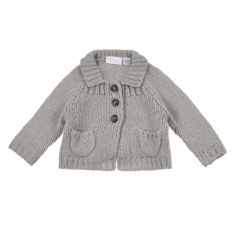 Плетена жилетка с два джоба за бебе момиче, сива  241680