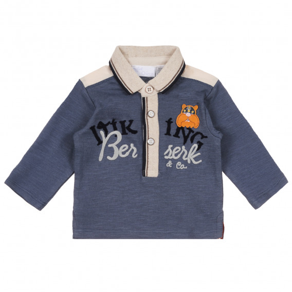 Памучна блуза с яка и надпис за бебе  момче синя Chicco 241752 
