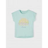 Тениска от органичен памук с щампа Paradise, светло синя Name it 242381 