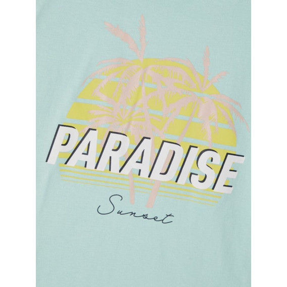 Тениска от органичен памук с щампа Paradise, светло синя Name it 242383 3
