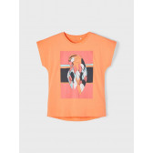 Тениска от органичен памук с щампа на папагал, оранжева Name it 242387 