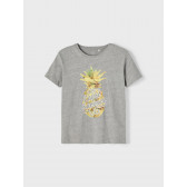 Тениска от органичен памук с щампа на ананас, сива Name it 242402 