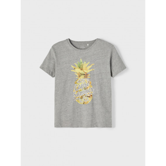 Тениска от органичен памук с щампа на ананас, сива Name it 242402 