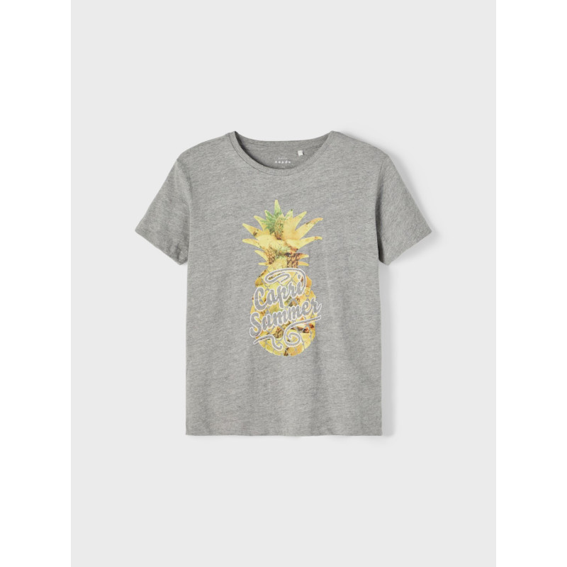 Тениска от органичен памук с щампа на ананас, сива  242402