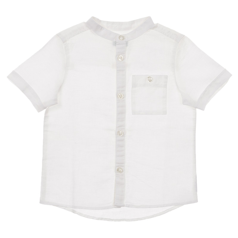 Ленена риза с къс ръкав и джоб, бяла  242601