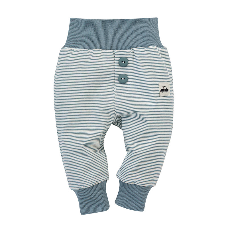 Памучни панталони за бебе в бяло и синьо райе  242742