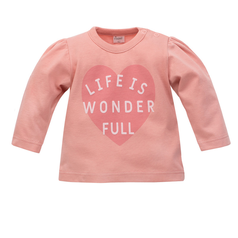 Памучна блуза с буфан ръкави за бебе, розова  242814