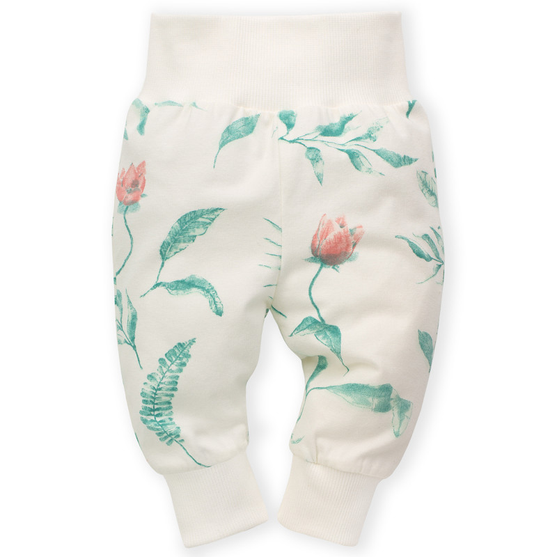 Памучен панталон с флорален принт за бебе, бял  242815