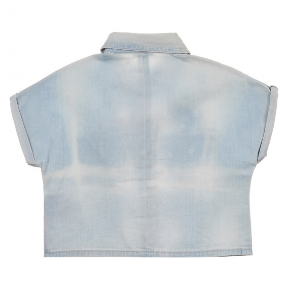 Дънкова риза с къс ръкав и апликация на фламинго, светло синя Benetton 243120 3