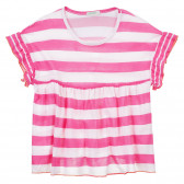 Комплект от тениска и къси панталонки в бяло розово райе Benetton 243361 6