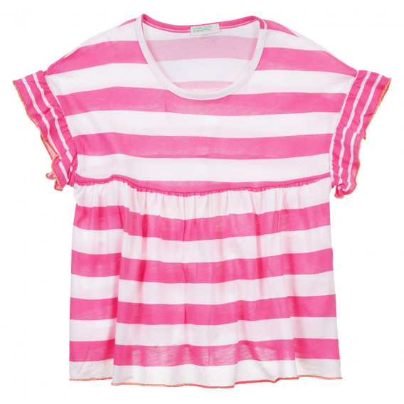 Комплект от тениска и къси панталонки в бяло розово райе Benetton 243361 6