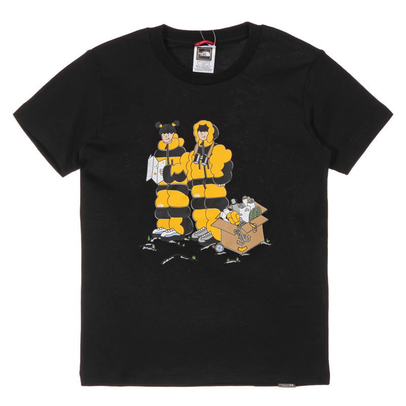Памучна тениска с щампа на планинари, черна  243601