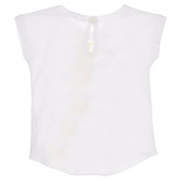 Памучна тениска с издължена задна част и принт за бебе, бяла Benetton 244380 3