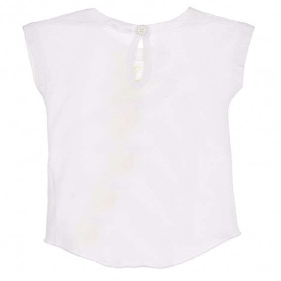 Памучна тениска с издължена задна част и принт за бебе, бяла Benetton 244380 3