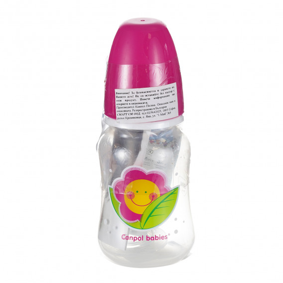Полипропиленово шише Transparent с биберон среден поток 3+ месеца, 120 мл, розово цвете Canpol 244458 