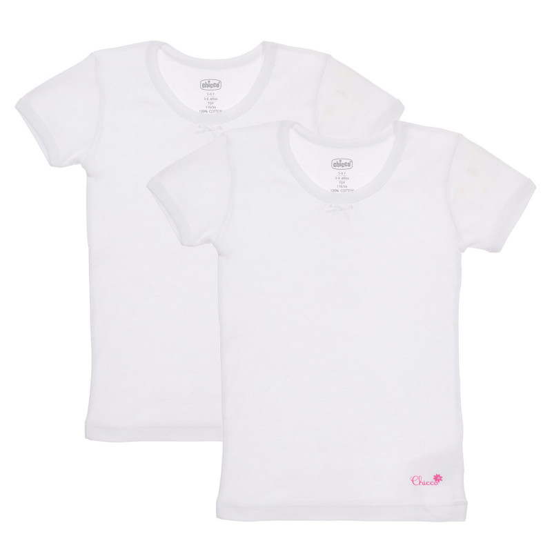 Памучен комплект от два броя тениски с панделка, бели  244956