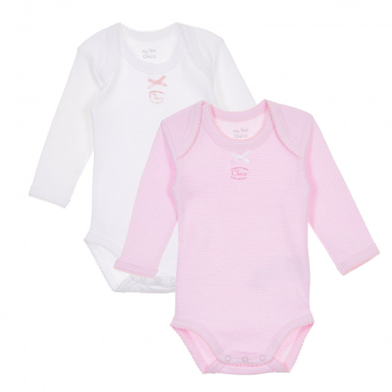 Памучен комплект от два броя бодита за бебе, бяло и розово Chicco 244992 