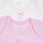 Памучен комплект от два броя бодита за бебе, бяло и розово Chicco 244993 3