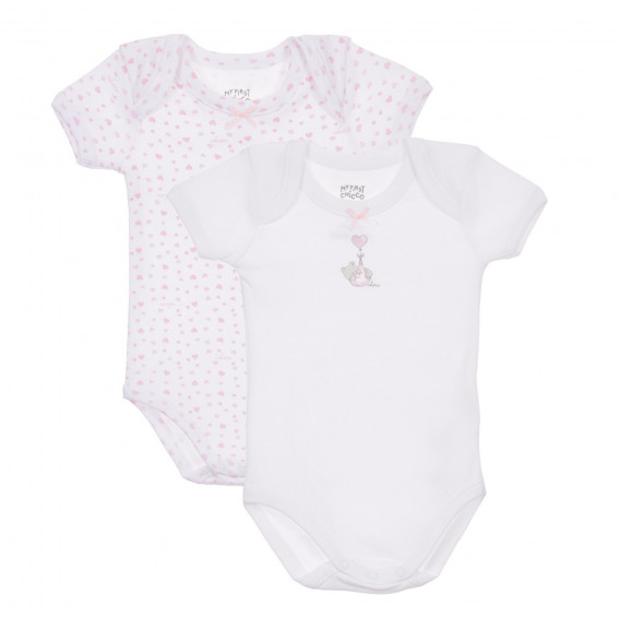 Памучен комплект от два броя бодита с къс ръкав за бебе, бели Chicco 245071 