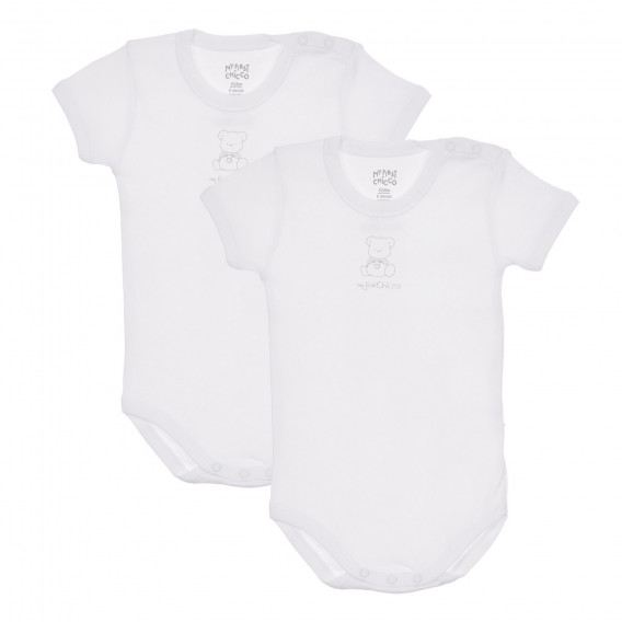 Памучен комплект от два броя бодита с къс ръкав за бебе, бели Chicco 245078 