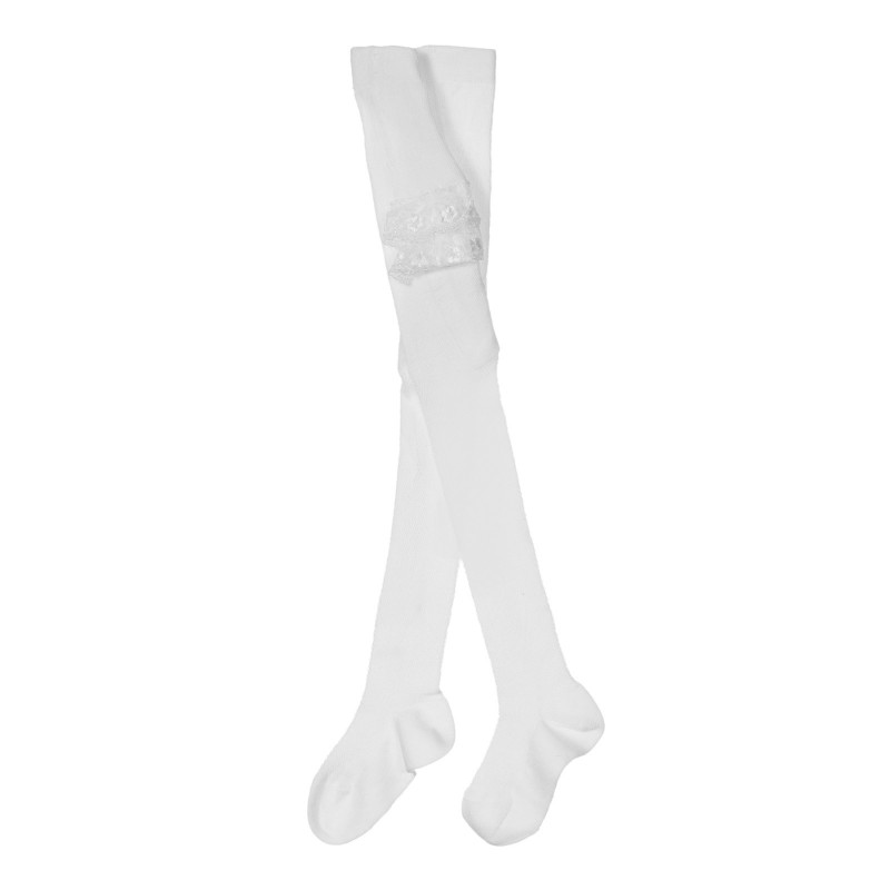 Памучен чорапогащник с дантела за бебе, бял  245134