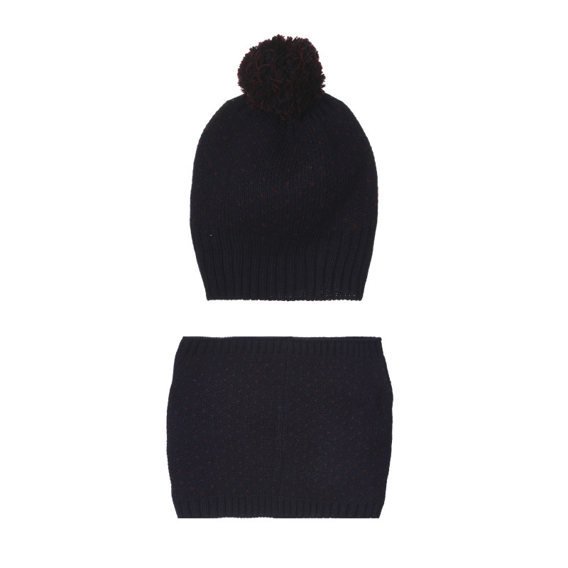 Комплект шал и шапка с фигурален принт за бебе, тъмно син  245318