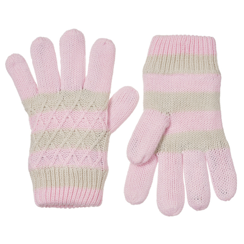 Зимни ръкавици в розово и бежово райе  245363