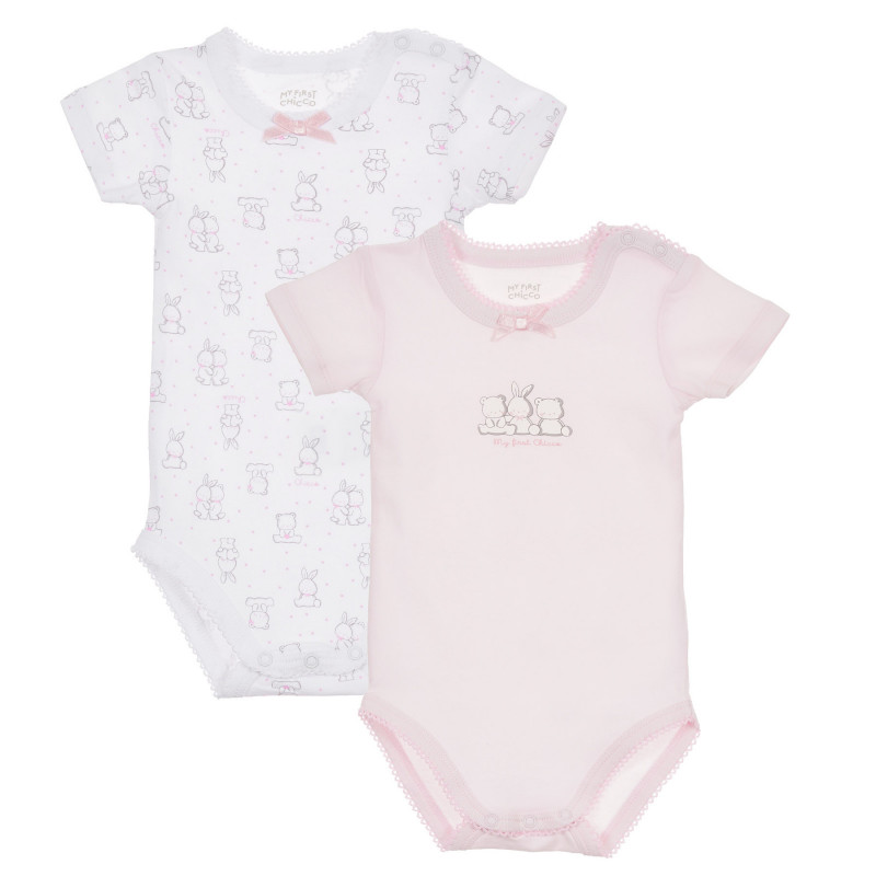 Памучен комплект от два броя бодита за бебе в бяло и розово  245395