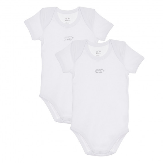 Памучен комплект от два броя бодита с къс ръкав за бебе, бели Chicco 245517 