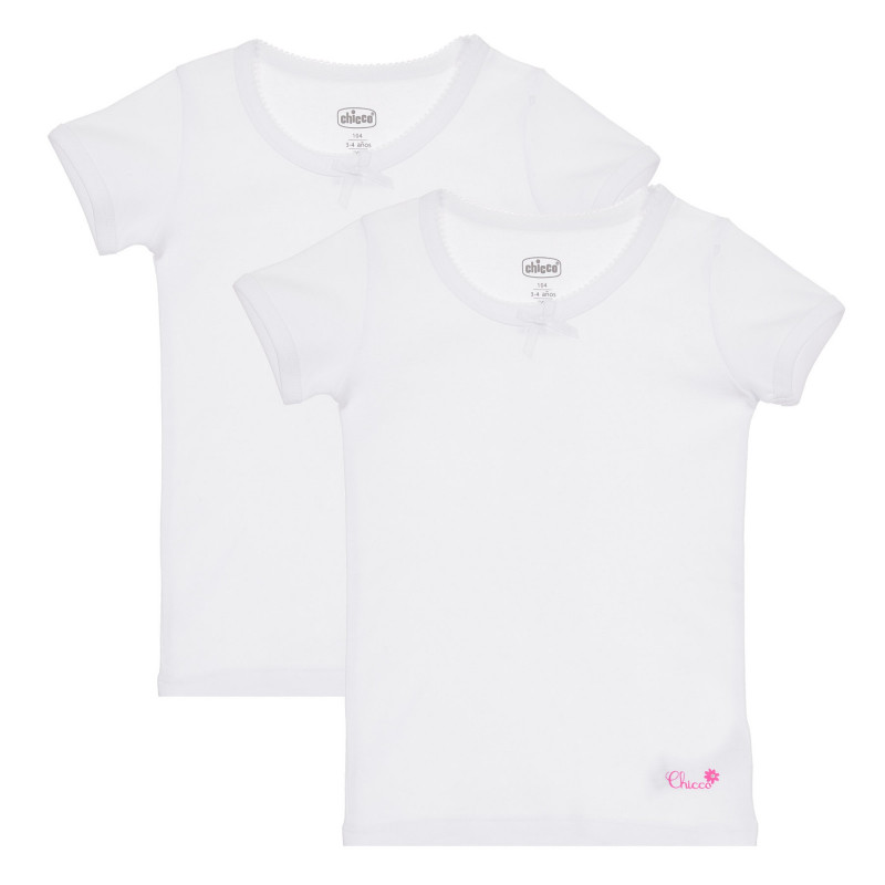 Памучен комплект от два броя тениски с панделка, бели  245547