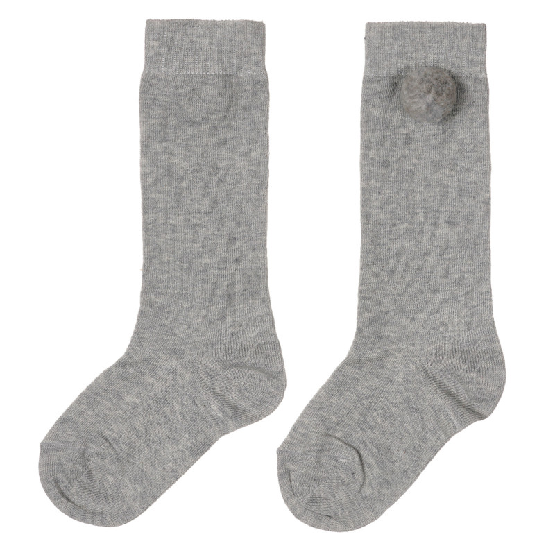 Дълги чорапи декорирани с топче от пух, сиви  245712