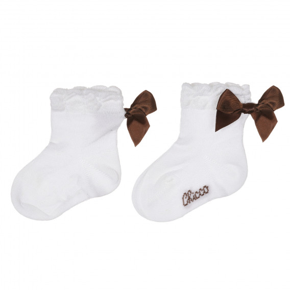 Чорапи с кафява панделка за бебе, бели Chicco 245760 