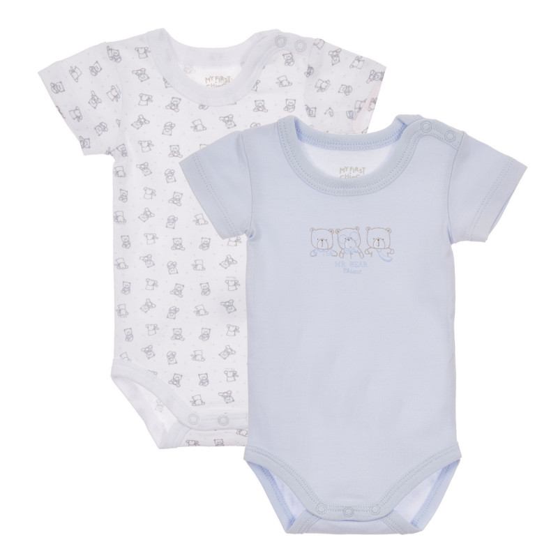 Памучен комплект от два броя бодита с къс ръкав за бебе, бяло и синьо  245888