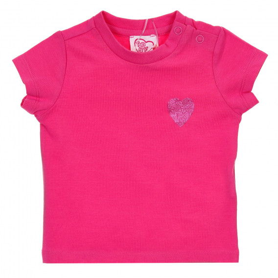 Памучна тениска с щампа на брокатено сърце за бебе, розова Chicco 245926 