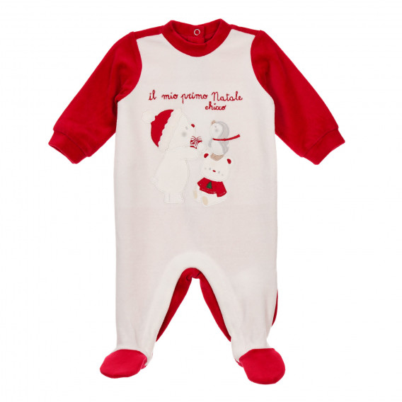 Плюшен гащеризон с коледни мотиви за бебе в бяло и червено Chicco 246021 