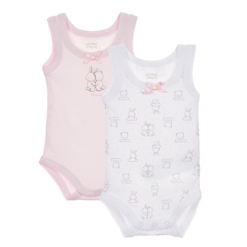 Памучен комплект от два броя бодита за бебе, бяло и розово  246080