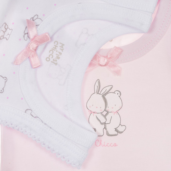 Памучен комплект от два броя бодита за бебе, бяло и розово Chicco 246081 3