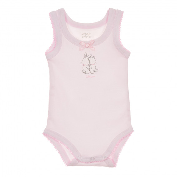 Памучен комплект от два броя бодита за бебе, бяло и розово Chicco 246086 2