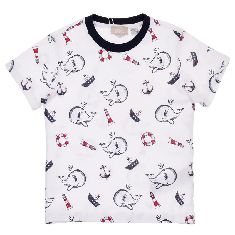 Памучна тениска с морски мотиви за бебе, бяла  246136