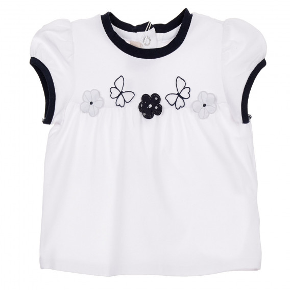 Памучна тениска с апликация цветя за бебе, бяла Chicco 246140 