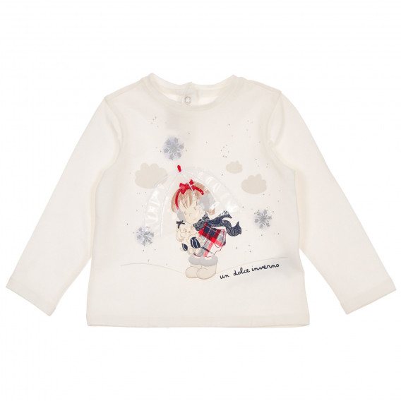 Памучна блуза с апликация за бебе, бяла Chicco 246194 