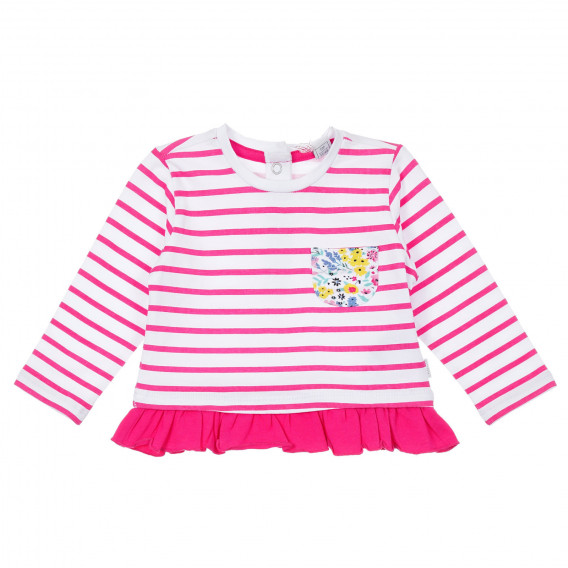 Памучна раирана блуза с къдрички за бебе, розова Chicco 246222 