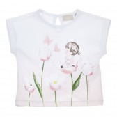 Памучна тениска с щампа на цветя за бебе, бяла Chicco 246230 