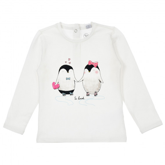 Памучна блуза с щампа на пингвини за бебе, бяла Chicco 246250 